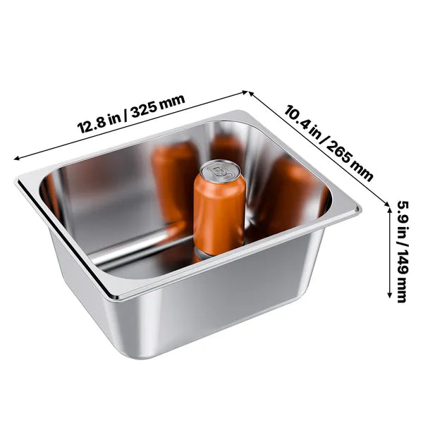 2‑Pack 1/2 Size Stainless Steel Steam Table Pans with Lids, 6 Inch Deep Oven Freezer Safe Commercial Food Storage Containers