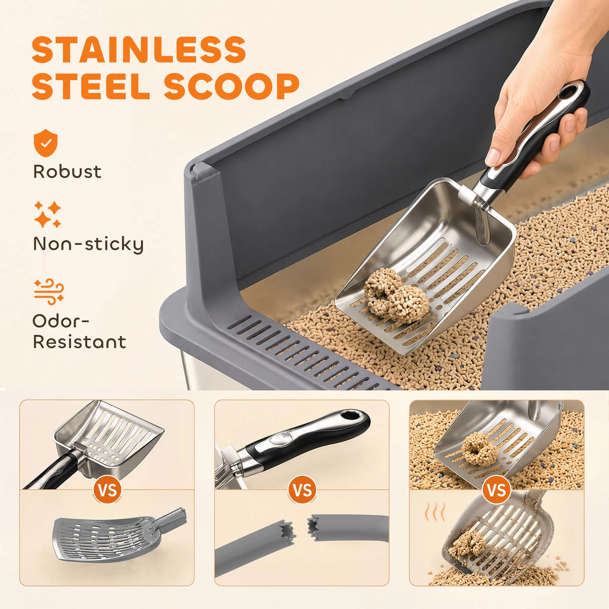 2‑Pack XL Stainless Steel Cat Litter Box, High‑Sided Semi‑Enclosed Metal Litter Pan with Litter‑Tracking Step & Stainless Steel Scoop for Multi‑Cat Household