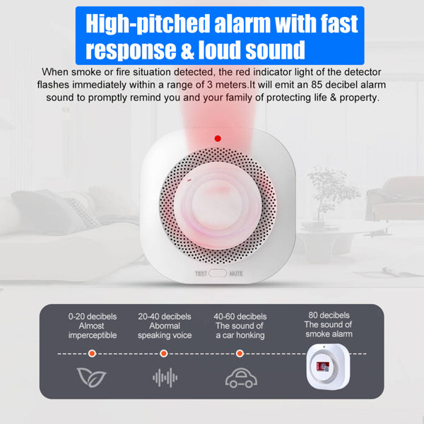 Aeelleea Smoke Detector 2 Pack, 3.62×3.54×1.5 Inch Fire Smoke Alarm with Test & Silence Button, Home Security Fire Warning System for Bedroom Kitchen