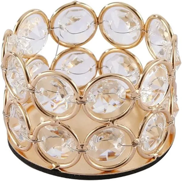 Aeelleea Set of 2 Luxury Gold Round Crystal Candle Holders, Premium Tabletop Candlesticks for Living Room Elegant Home Centerpiece