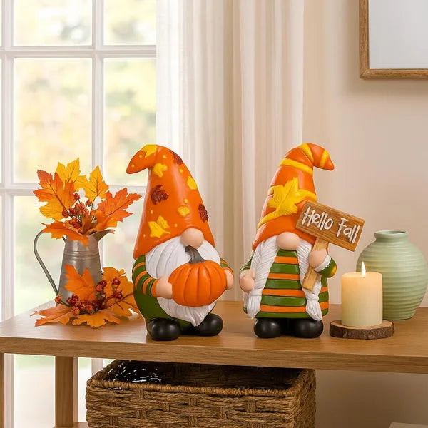 2 Pcs Fall Gnome Decoration Mini Autumn Gnomes Stripes Resin Fall Decorations for Harvest Thanksgiving Day