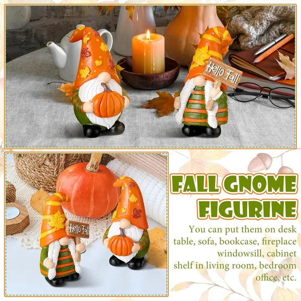 2 Pcs Fall Gnome Decoration Mini Autumn Gnomes Stripes Resin Fall Decorations for Harvest Thanksgiving Day