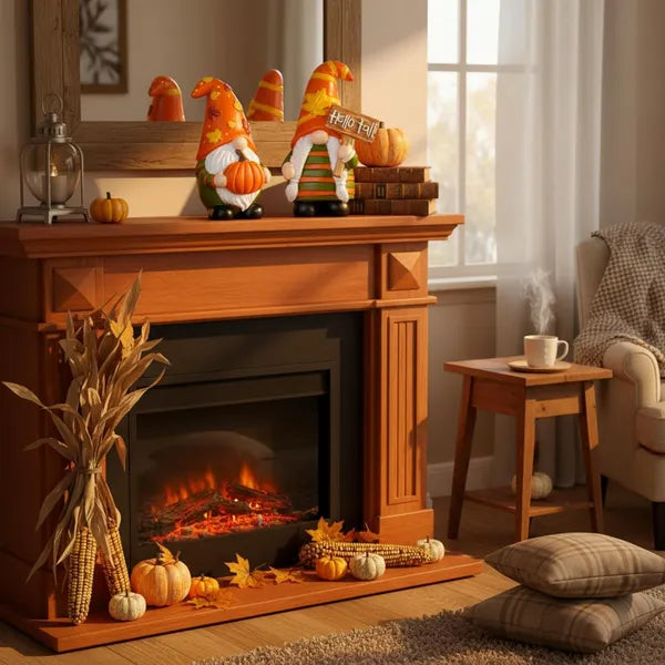 2 Pcs Fall Gnome Decoration Mini Autumn Gnomes Stripes Resin Fall Decorations for Harvest Thanksgiving Day