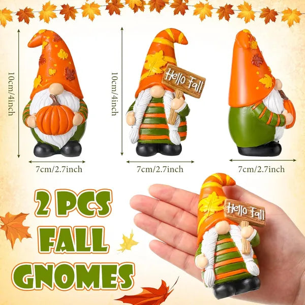 2 Pcs Fall Gnome Decoration Mini Autumn Gnomes Stripes Resin Fall Decorations for Harvest Thanksgiving Day