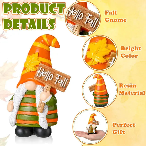2 Pcs Fall Gnome Decoration Mini Autumn Gnomes Stripes Resin Fall Decorations for Harvest Thanksgiving Day