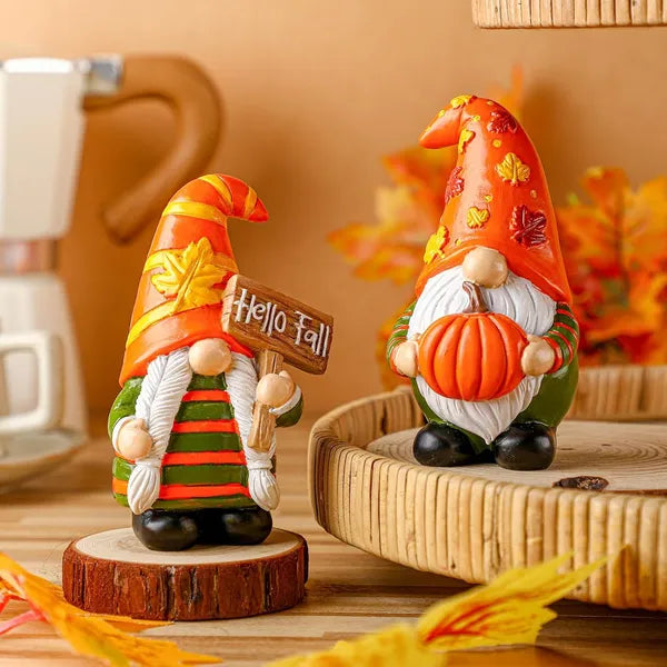 2 Pcs Fall Gnome Decoration Mini Autumn Gnomes Stripes Resin Fall Decorations for Harvest Thanksgiving Day