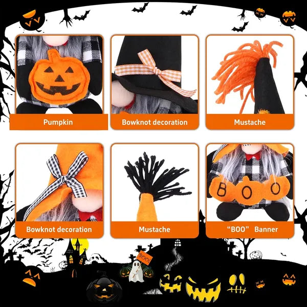 2‑Piece Halloween Plush Gnome Set, Pumpkin Bat Scandinavian Elf Ornaments for Home Table Party Decor