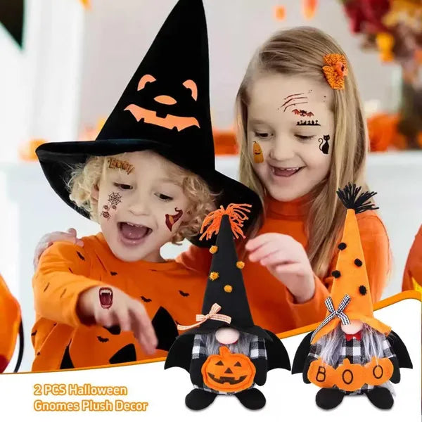 2‑Piece Halloween Plush Gnome Set, Pumpkin Bat Scandinavian Elf Ornaments for Home Table Party Decor