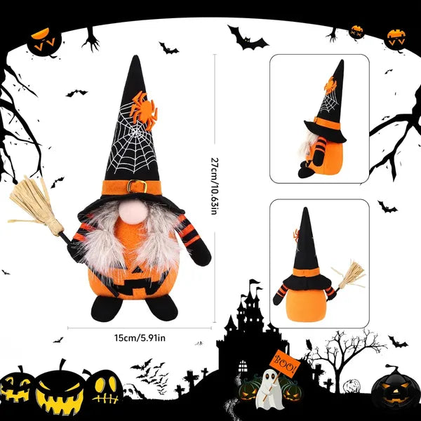 2‑Piece Halloween Plush Gnome Set, Pumpkin Bat Scandinavian Elf Ornaments for Home Table Party Decor