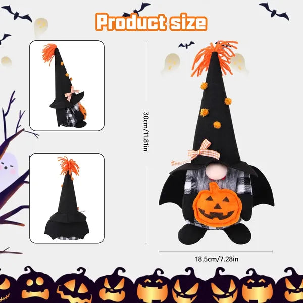 2‑Piece Halloween Plush Gnome Set, Pumpkin Bat Scandinavian Elf Ornaments for Home Table Party Decor