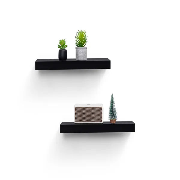 2-Piece Floating Wall Shelves, Wall Mounted Wooden Display Shelf with Hidden Brackets for Bedroom Bathroom Kitchen Decor