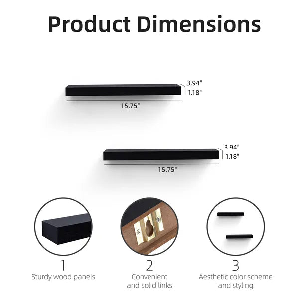 2-Piece Floating Wall Shelves, Wall Mounted Wooden Display Shelf with Hidden Brackets for Bedroom Bathroom Kitchen Decor