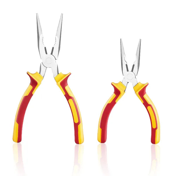 2‑Pack Long Nose Pliers Set, 6in & 8in High‑Carbon Steel Needle Nose Pliers with Non‑Slip TPR Handles for Electrical Wire Cutting & Repair Work