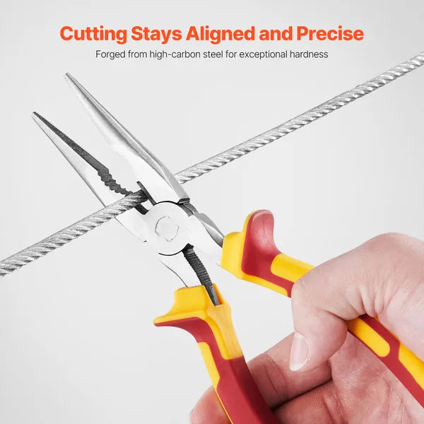 2‑Pack Long Nose Pliers Set, 6in & 8in High‑Carbon Steel Needle Nose Pliers with Non‑Slip TPR Handles for Electrical Wire Cutting & Repair Work