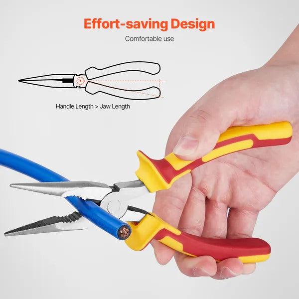 2‑Pack Long Nose Pliers Set, 6in & 8in High‑Carbon Steel Needle Nose Pliers with Non‑Slip TPR Handles for Electrical Wire Cutting & Repair Work