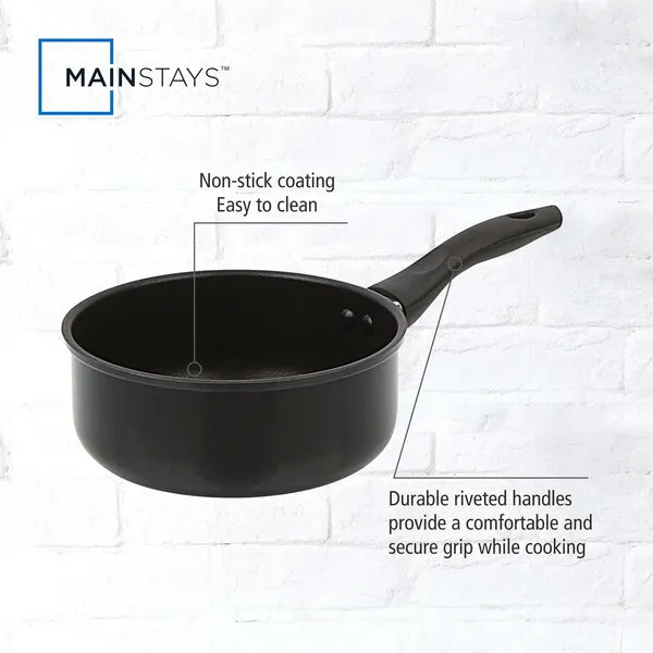 `2 Quart Non-Stick Aluminum Saucepan with Glass Lid, Stay Cool Handle, Even Heat Distribution for Kitchen Cooking`