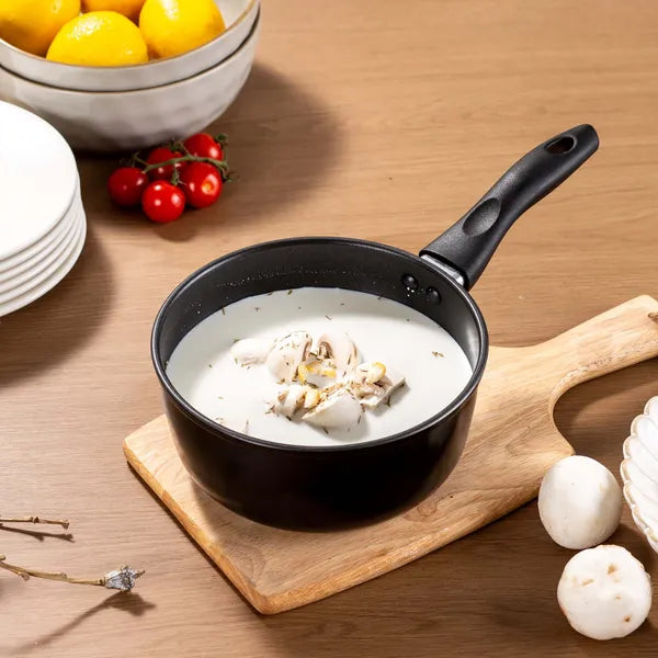 `2 Quart Non-Stick Aluminum Saucepan with Glass Lid, Stay Cool Handle, Even Heat Distribution for Kitchen Cooking`