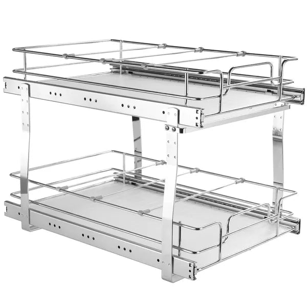 2-Tier Pull Out Cabinet Organizer, Heavy Duty Carbon Steel Slide Out Storage Rack for Kitchen Base Cabinets, Rust Resistant
