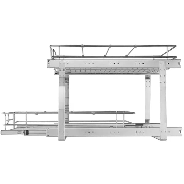2-Tier Pull Out Cabinet Organizer, Heavy Duty Carbon Steel Slide Out Storage Rack for Kitchen Base Cabinets, Rust Resistant
