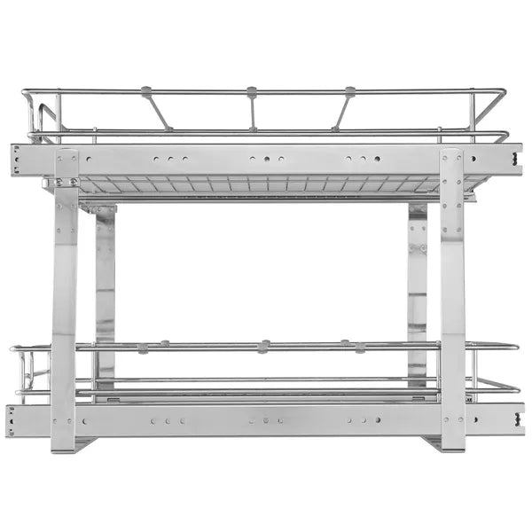 2-Tier Pull Out Cabinet Organizer, Heavy Duty Carbon Steel Slide Out Storage Rack for Kitchen Base Cabinets, Rust Resistant