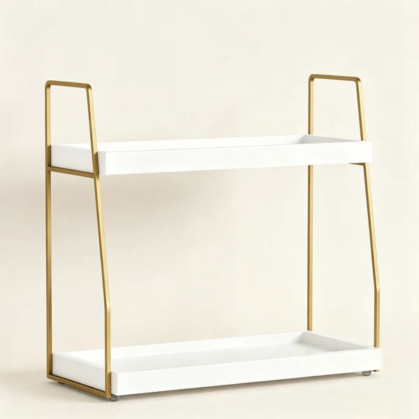 Aeelleea 2-Tier Bathroom Counter Storage Rack, Wood Makeup Organizer Shelf, Gold Metal Frame for Bathroom