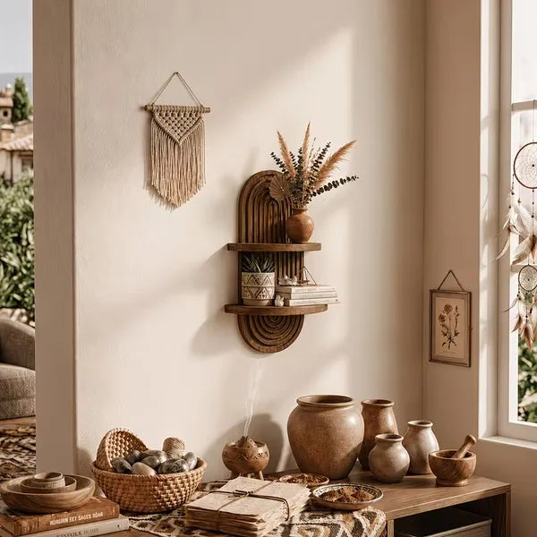 2-Tier Rustic Wooden Wall Mounted Plant Shelf, Floating Farmhouse Display Rack, Wall Storage Organizer for Kitchen Living Room Bedroom Window Decor