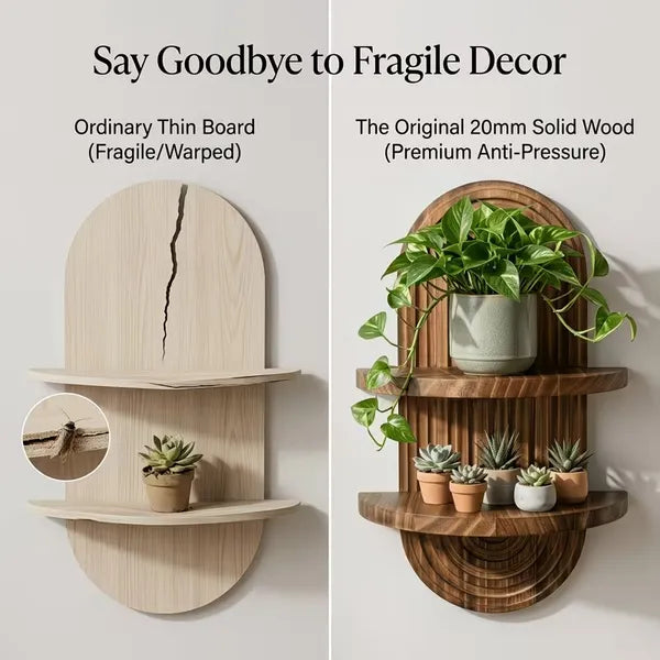 2-Tier Rustic Wooden Wall Mounted Plant Shelf, Floating Farmhouse Display Rack, Wall Storage Organizer for Kitchen Living Room Bedroom Window Decor