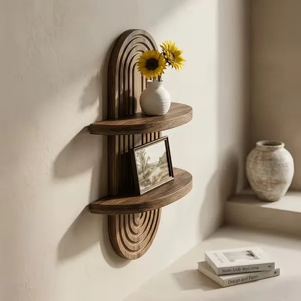2-Tier Rustic Wooden Wall Mounted Plant Shelf, Floating Farmhouse Display Rack, Wall Storage Organizer for Kitchen Living Room Bedroom Window Decor