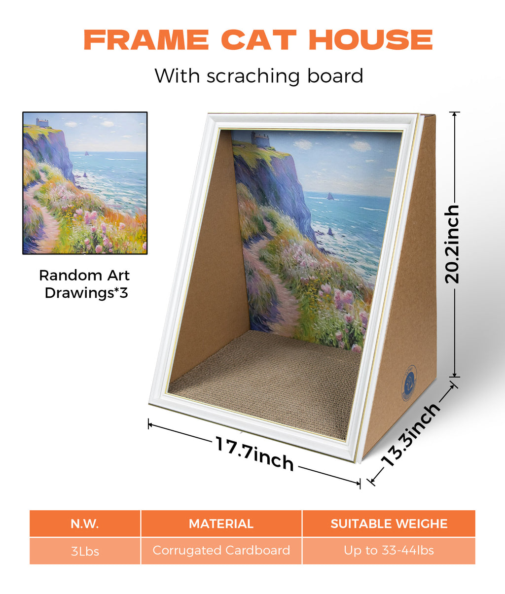 Cat Scratch House Oil Painting Cat Scratcher Cardboard House Large Cat Cave with Replaceable Scratching Boards Cat's Favorite Resting Spot
