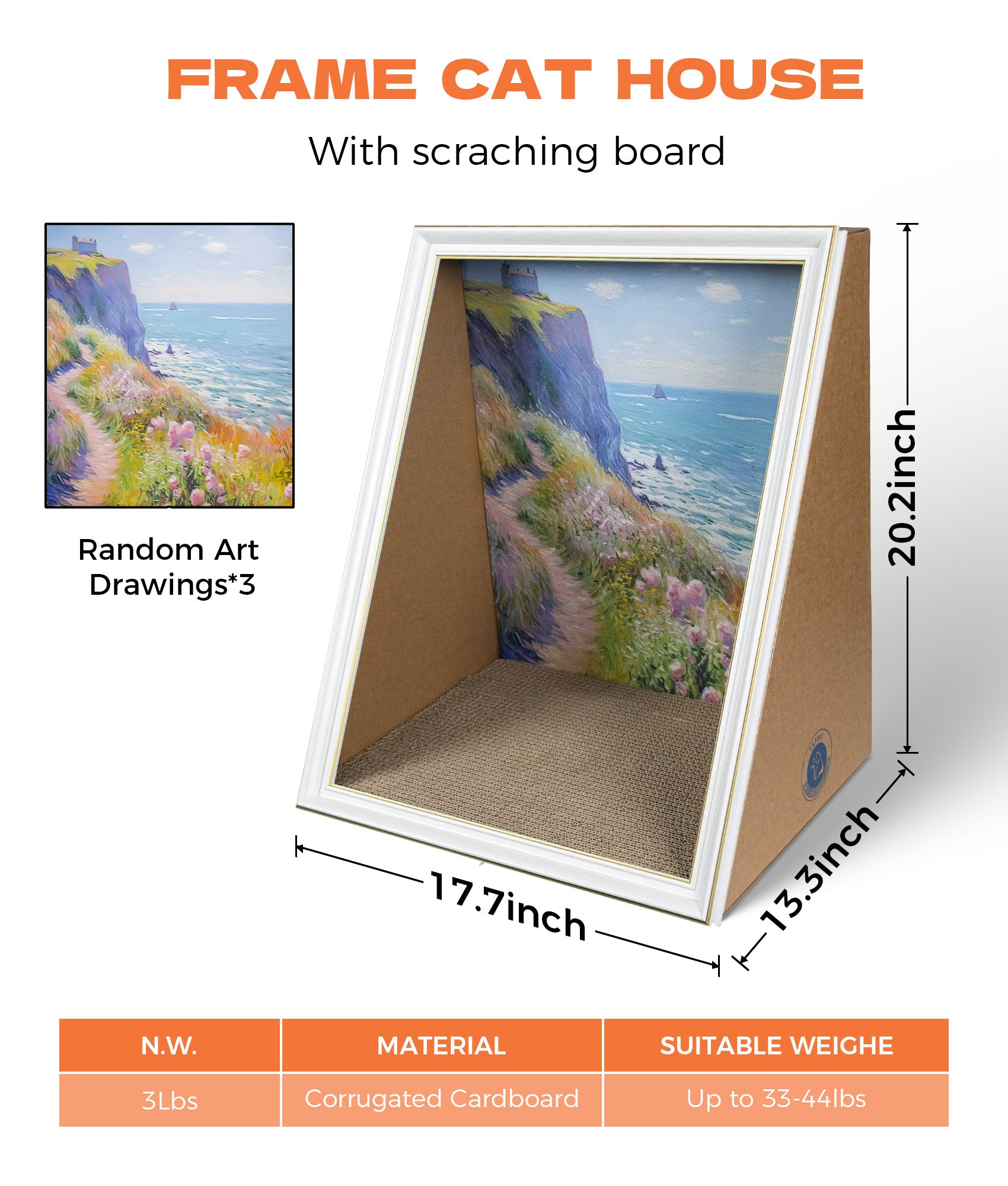 Cat Scratch House Oil Painting Cat Scratcher Cardboard House Large Cat Cave with Replaceable Scratching Boards Cat's Favorite Resting Spot