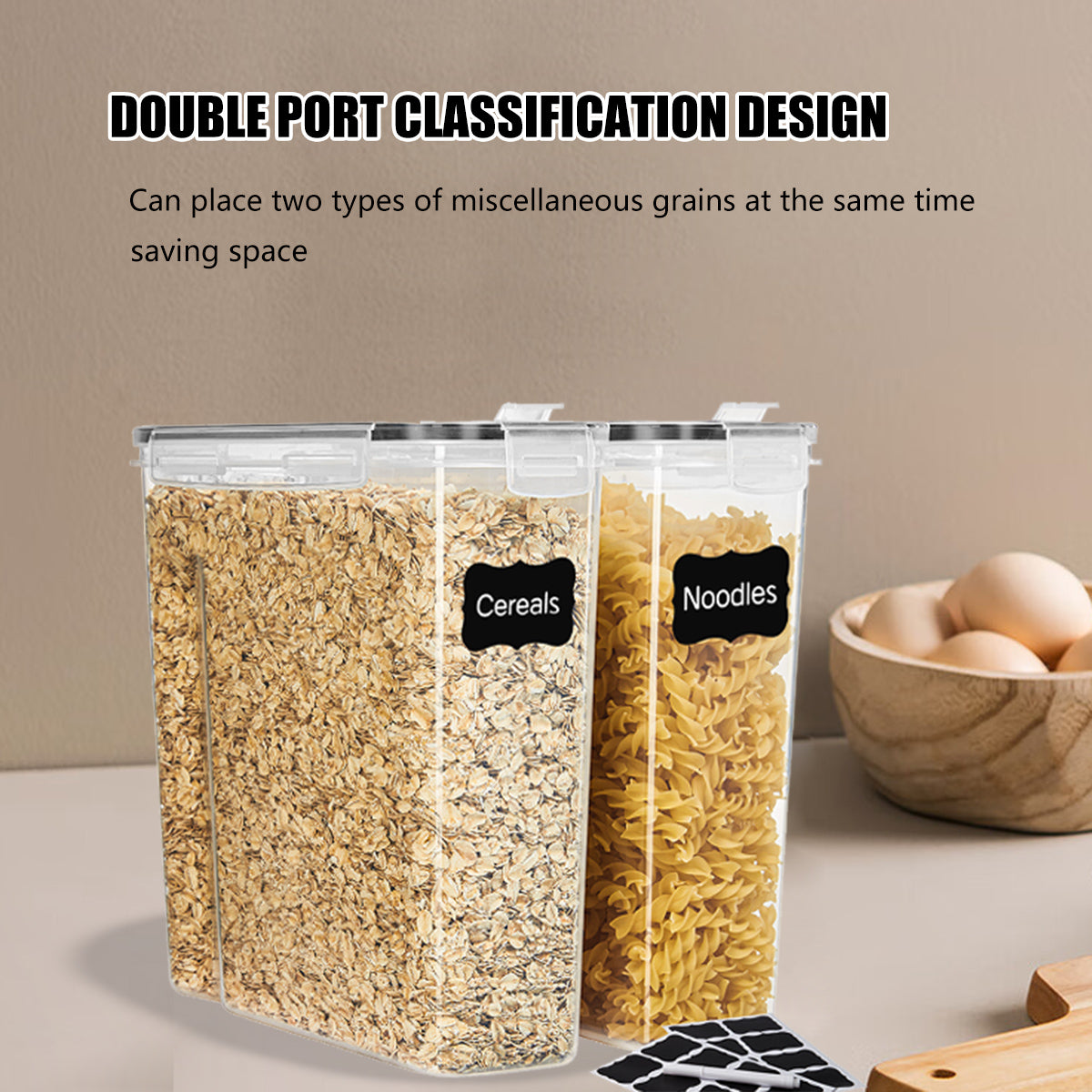 Cereal Containers Storage Set, 4PCS Airtight Food Storage Containers with Lids, Cereal Dispensers for Pantry Organization, Pour Spout, Labels and Marker