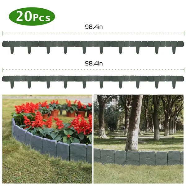AEELLEEA 20 Pack Garden Landscape Edging 98.4" Total, Stone Look Plastic Flower Bed Border Stakes for Lawn Pathway Yard
