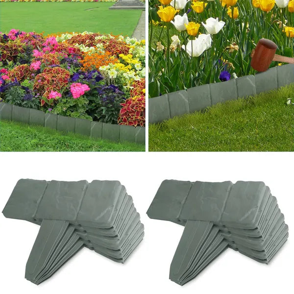 AEELLEEA 20 Pack Garden Landscape Edging 98.4" Total, Stone Look Plastic Flower Bed Border Stakes for Lawn Pathway Yard