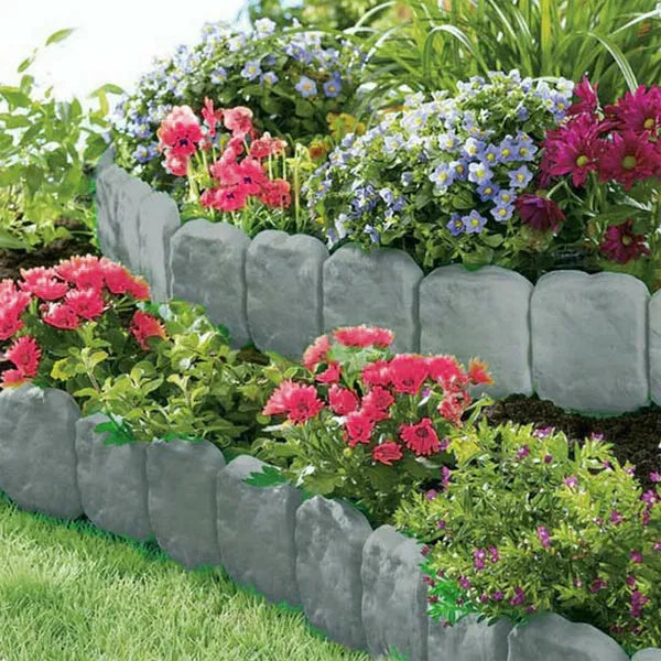 AEELLEEA 20 Pack Garden Landscape Edging 98.4" Total, Stone Look Plastic Flower Bed Border Stakes for Lawn Pathway Yard