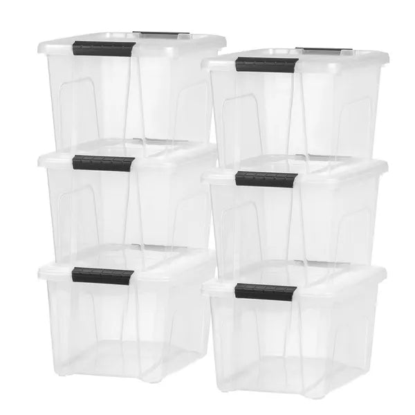 20 Quart Plastic Storage Bins with Snap Latching Lids, Stackable Heavy Duty Storage Totes, 6 Pack for Home Garage Pantry
