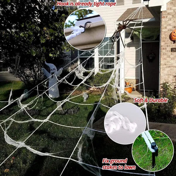 Halloween Decorations Outdoor 59 Inch Giant Spider and 200 Inch Spider Web with Ground Stakes for Yard Lawn Porch Haunted House Scary Party