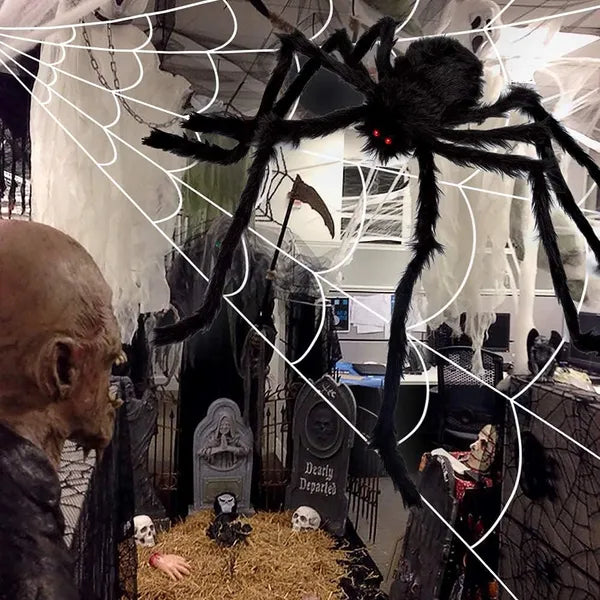 Halloween Decorations Outdoor 59 Inch Giant Spider and 200 Inch Spider Web with Ground Stakes for Yard Lawn Porch Haunted House Scary Party