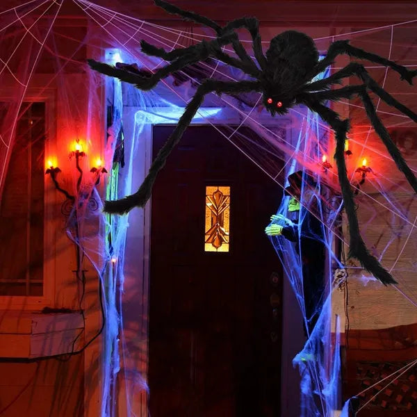 Halloween Decorations Outdoor 59 Inch Giant Spider and 200 Inch Spider Web with Ground Stakes for Yard Lawn Porch Haunted House Scary Party