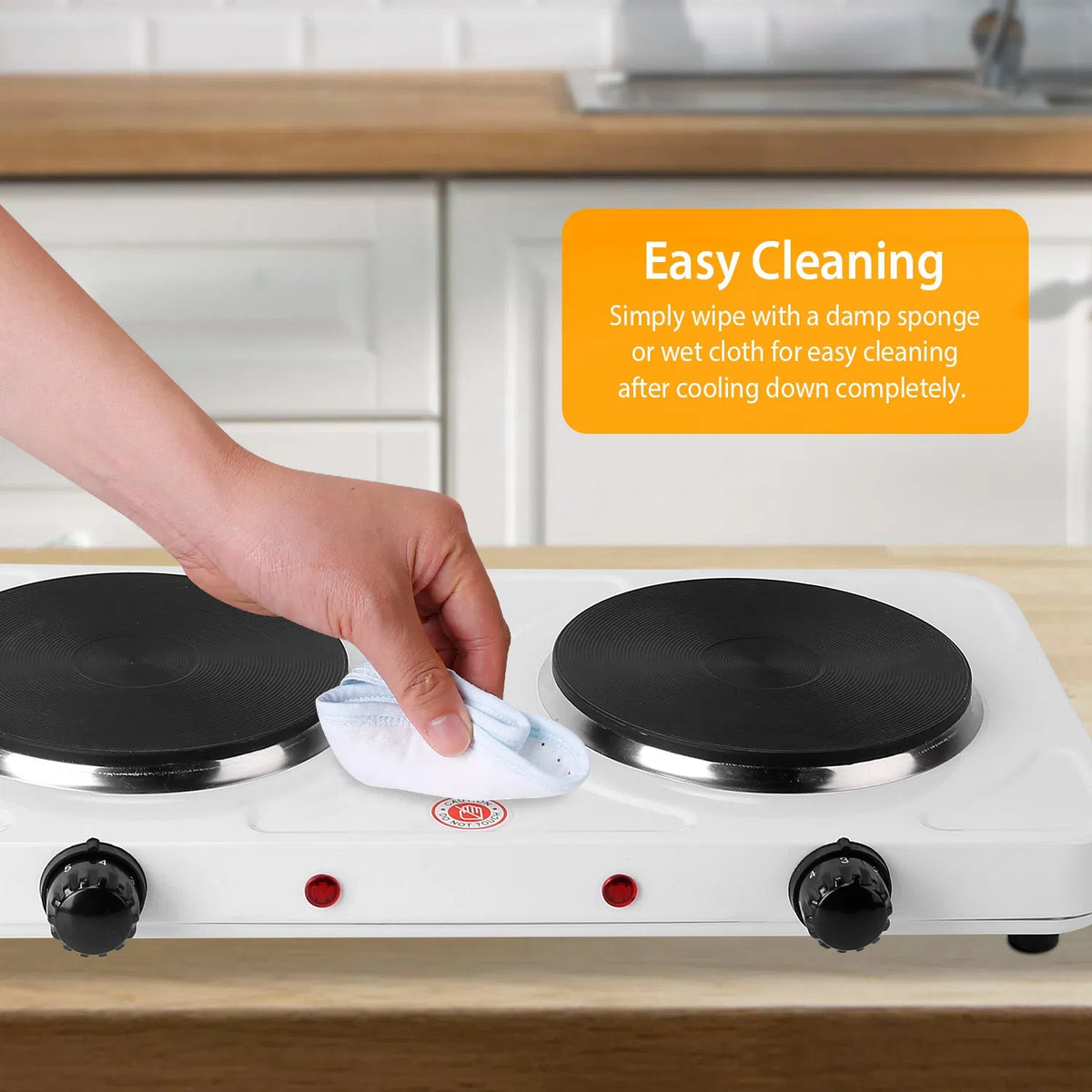 Double Electric Burner 2000W – Portable Countertop Hot Plate with 5 Heat Settings, Cast Iron Plates, for Home, Dorm, RV, Camping – White