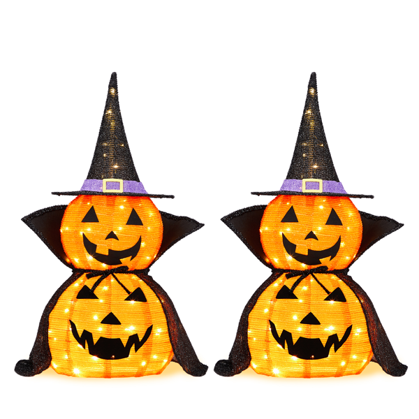 2‑Pack 3ft 2‑Tier Expandable Orange Standing Pumpkin with Cape,150 Warm White LED Lights UK Plug for Home Halloween Party Decor