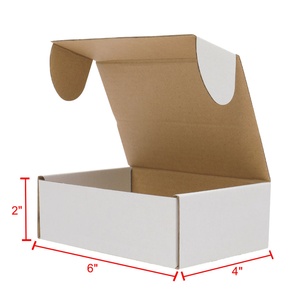 AEELLEEA 50 Pack 6x4x2 Inch Corrugated Shipping Boxes, White Outside Yellow Inside, Easy Fold Mailer Boxes for Small Business Packaging