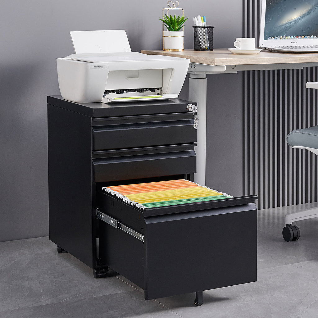AEELLEEA 3 Drawer Mobile Metal File Cabinet with Lock, Under Desk Rolling Filing Cabinet for Letter/Legal/A4 Files, Black
