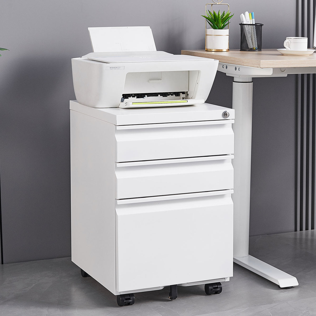 AEELLEEA 3 Drawer Mobile Metal File Cabinet with Lock, Under Desk Rolling Filing Cabinet for Letter/Legal/A4 Files