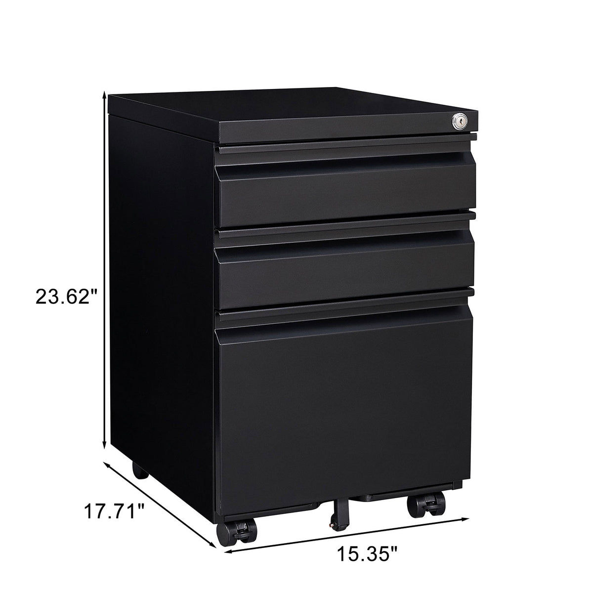 AEELLEEA 3 Drawer Mobile Metal File Cabinet with Lock, Under Desk Rolling Filing Cabinet for Letter/Legal/A4 Files, Black