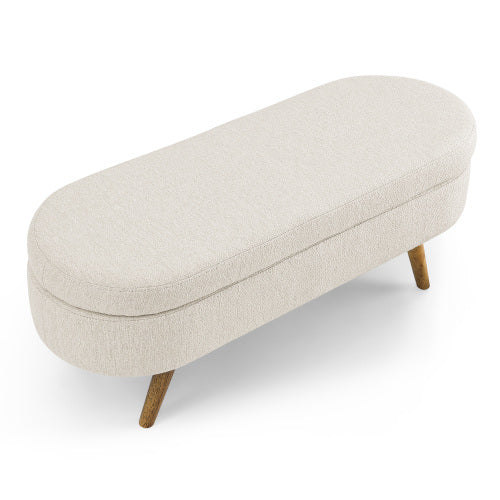 AEELLEEA 43.5 Inch Oval Storage Bench, Upholstered Entryway Ottoman with Solid Wood Legs for Bedroom Living Room
