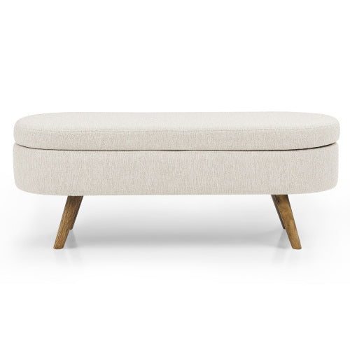 AEELLEEA 43.5 Inch Oval Storage Bench, Upholstered Entryway Ottoman with Solid Wood Legs for Bedroom Living Room