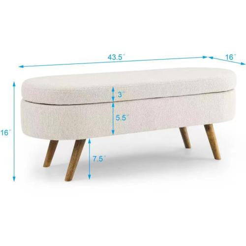 AEELLEEA 43.5 Inch Oval Storage Bench, Upholstered Entryway Ottoman with Solid Wood Legs for Bedroom Living Room
