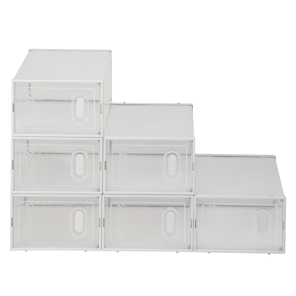 6 Pack Clear Stackable Shoe Storage Boxes, Foldable Plastic Shoe Organizer with Transparent Door, White Shoe Containers for Closet