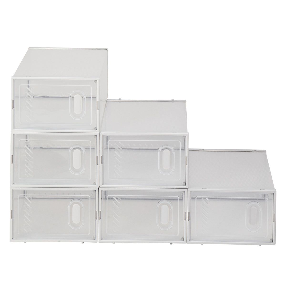 6 Pack Clear Stackable Shoe Storage Boxes, Foldable Plastic Shoe Organizer with Transparent Door, White Shoe Containers for Closet