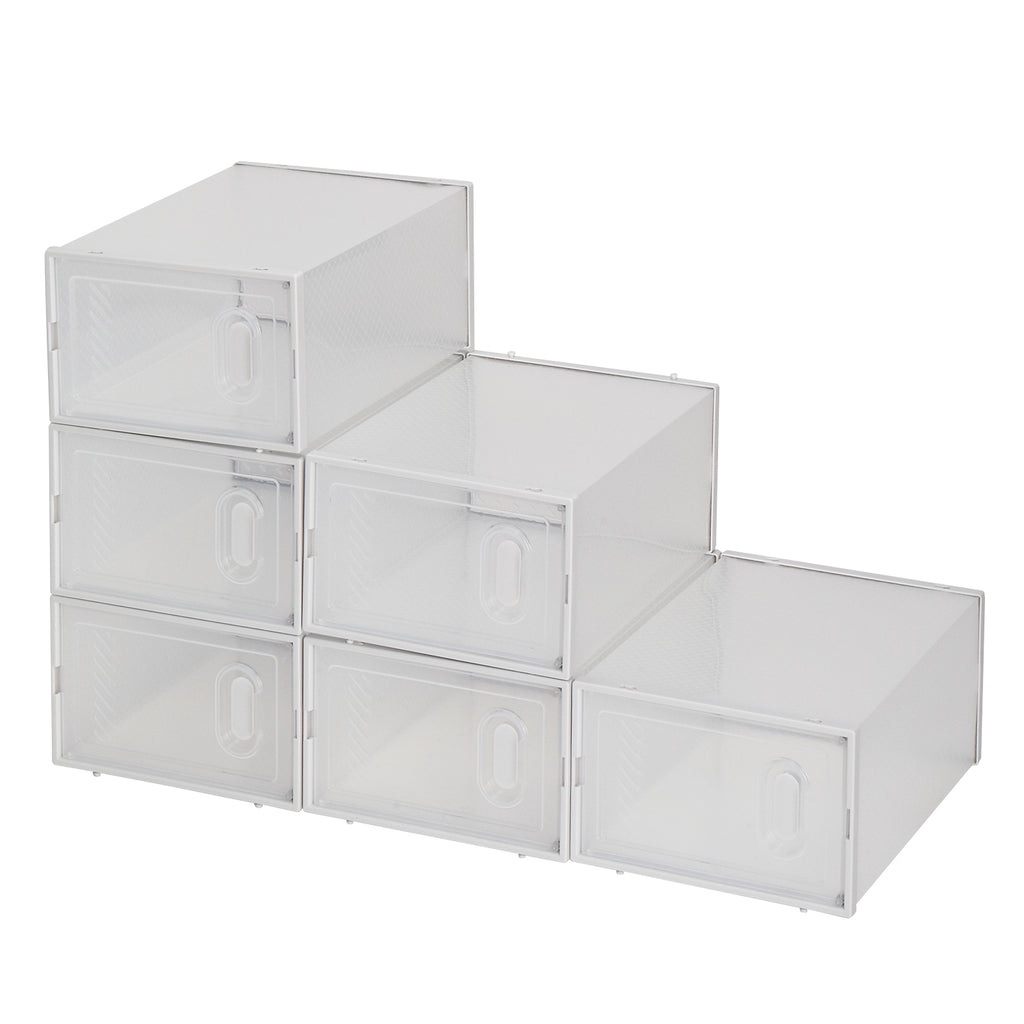 6 Pack Clear Stackable Shoe Storage Boxes, Foldable Plastic Shoe Organizer with Transparent Door, White Shoe Containers for Closet